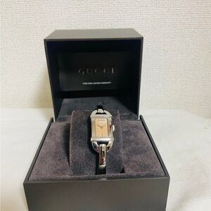Gucci Silver and Black Rectangular Watch